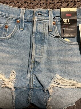 Levi's Light Blue Straight Cut Distressed Jeans Shorts